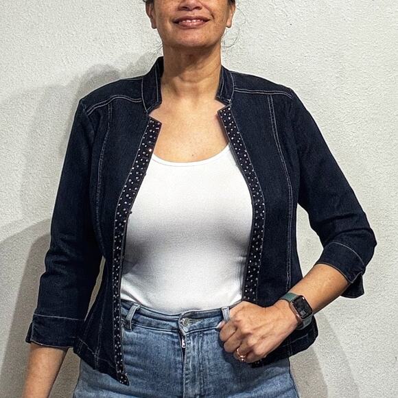 Lark Lane Denim Studded Jacket Sz 8P - Picture 1 of 12